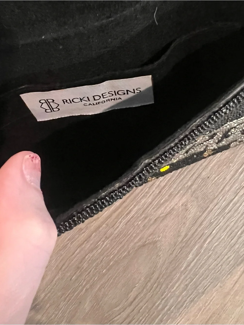 Black Beaded 'I Need More Space' Evening Clutch